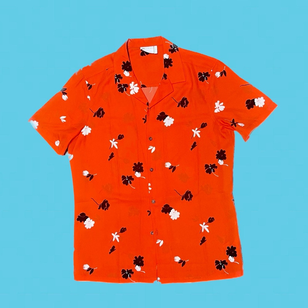 Large Red, Floral ASOS revere collar shirt.